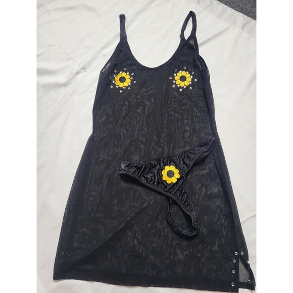 Exotic 2 Piece Sheer Handmade Sunflower Teddy Dancewear Matching Set Size Medium - Picture 12 of 12